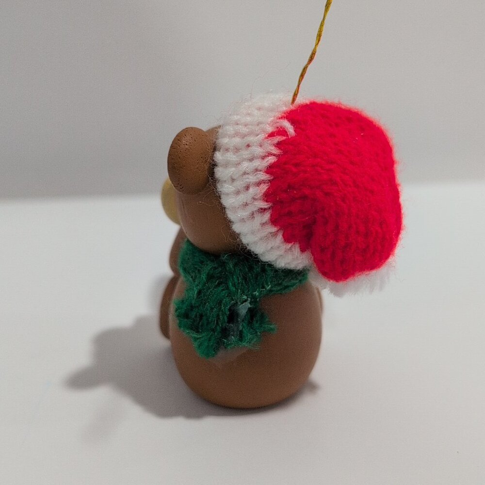 Vintage 1984 Dakin Teddy Bear Christmas Ornament Candy Cane Green Scarf - Picture 4 of 4